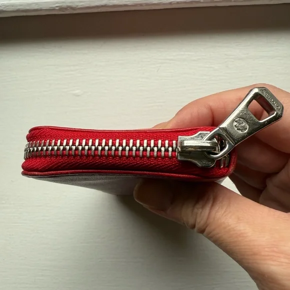 Longchamp Red Leather zip card case coin purse Wallet - Picture 6 of 9